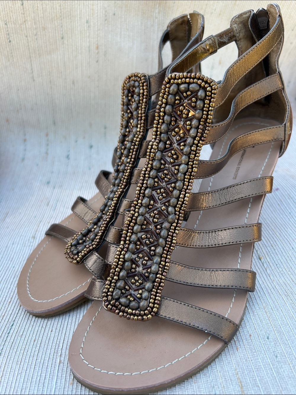 INC International Concepts Metallic Bronze Beaded Gladiator Sandals